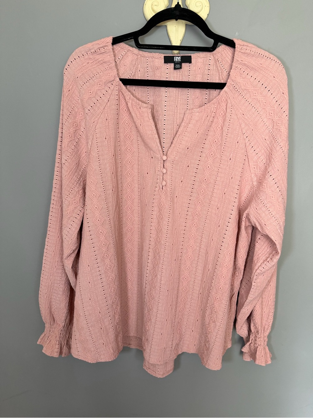 Frye Blush Pink/salmon Eyelet Henley Tunic
